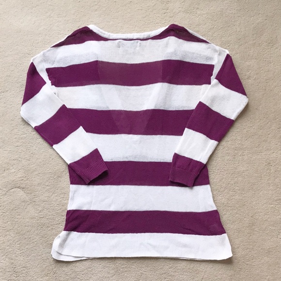 LOFT Raspberry and White Striped Sweater - Picture 2 of 4